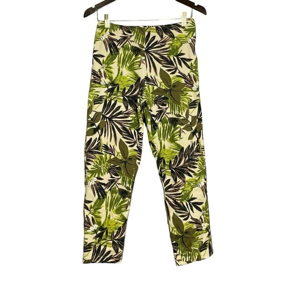 Haven Bleu Shell Sequin Pants Embroidered Women Size S Leaf Tropical Beach Retro